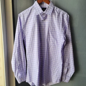 Jos A Bank Traveler Mens Shirt Slim Fit 15.5 34 Med Traditional Fit Purple Plaid - Picture 1 of 8