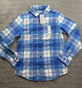 Cat & Jack Boy's Size XL (14) Flannel Long Sleeve Button Down Shirt Blue Plaid - Picture 1 of 6