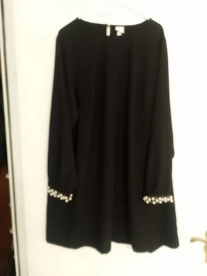 Partykleid in A-Linie  schwarz  mit Perlenbesatz  - Bild 1 von 3