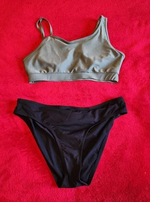 Bikini grande de 2 piezas para mujer negro y verde militar traje de baño traje de baño playa piscina Foto 1 de 4
