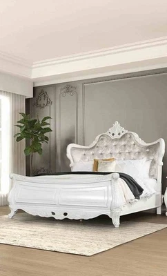 Traditional Style Eastern King Size 1pc Bed Set Curved Detailed Padded Headboard - Image 1 of 4