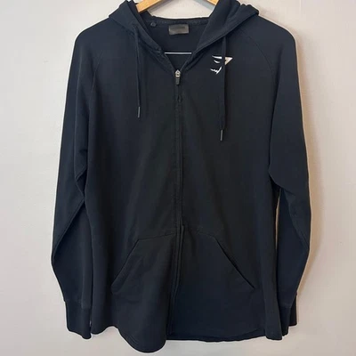 Jaqueta de treino Gymshark masculina grande preta com zíper com capuz atlética manga longa academia - Imagem 1 de 4