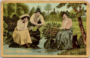 Vintage Postcard  People Fishing "Just a few lines" Germany - Picture 1 of 2
