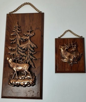 A & F медный тон 3D дикой природы стены табличка жужжание лось винтажный набор из 2 Канада - Изображение 1 из 4