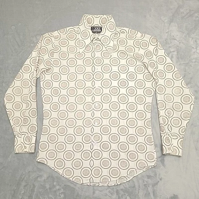Camisa XKE De Colección Para Hombres M Marrón Estampado Medallón Años 70 Disco Cuello Daga Retro Mod Foto 1 de 4