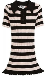 Milly Minis Girls Ribbed Striped Ruffle-Trim Polo Dress Size 4/5 - Picture 1 of 13