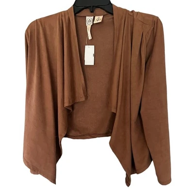 Grúa de papel Stitch Fix marrón micro vegano gamuza cascada abierta de encogimiento de hombros NUEVO CON ETIQUETAS L Foto 1 de 4