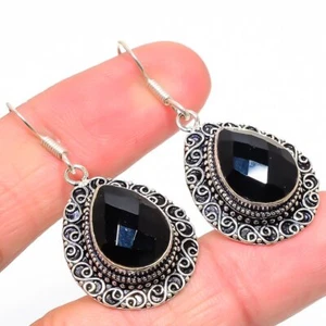 Black Spinel Gemstone 925 Sterling Silver Earring 1.85" C208 - Picture 1 of 7