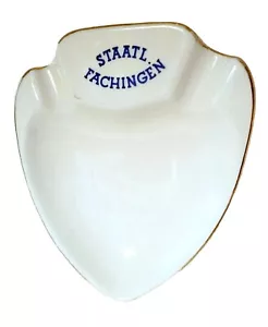 Vintage Deutsche Zigarre Zigarette Aschenbecher STAATL FACHINGEN weiß mit blauen Buchstaben - Bild 1 von 10