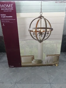 Progress Lighting Keowee 4-Light Chandelier Artisan Iron Orb Elm Wood 19in - Picture 1 of 5