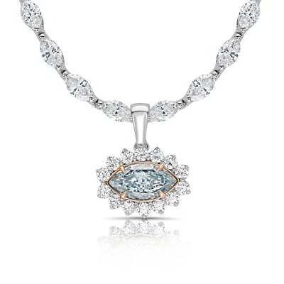 Green Marquise Cut Lab Grown Detachable Pendant Charm & Marquise Tennis Necklace - Image 1 of 4