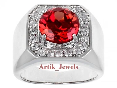 Künstlicher Rubin Edelstein Mit 14K Weiß Vergoldet Silber Ring für Herren #923 - Bild 1 von 4