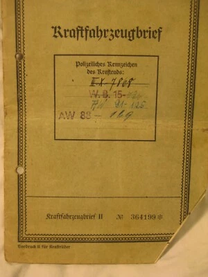 Kraftfahrzeugbrief+Führerschein aus 1936,Führerschein des Besitzers,böse Zeichen - Bild 1 von 4