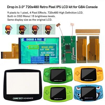 For Nintendo Game Boy Advance Of Drop In GBA 3.0  V5 IPS Backlight LCD Kit+Shell • 57.06€