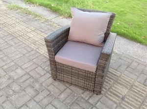 Fimous Wicker Rattan High Back Arm Chair Sofa Outdoor Garden Furniture Grey Mix