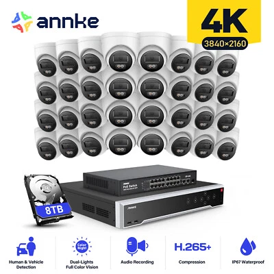 Sistema de cámara de seguridad ANNKE 32CH 12MP NVR 4K POE grabación de audio color noche AI Foto 1 de 4