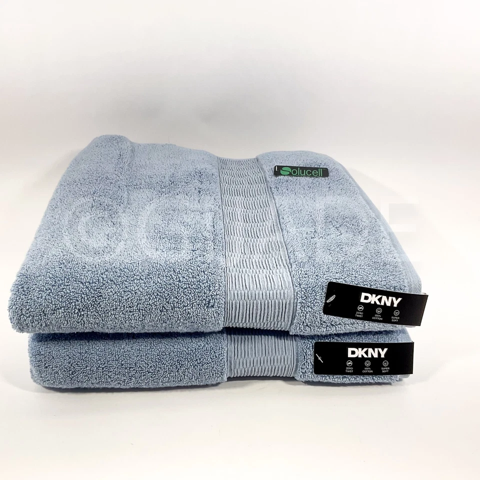 DKNY 100% Cotton 2Pc 30 In x 58 In Towels 2Pc Bath Blue New - Image 1 of 4