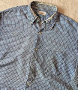 Finero Vintage 50s/60s Blue Houndstooth Distressed Repaired Cotton Button Up LG - Bild 1 von 10