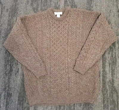 Suéter grueso ORVIS tejido a mano para hombre XL tejido con cable pescador marrón lana Irlanda Foto 1 de 4
