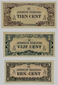 NETHERLANDS INDIES 1 5 10 CENTS P-119-120-121 1942 Set UNC JIM INDONESIA 3 NOTE - Picture 1 of 4