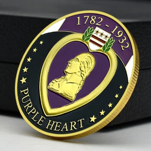 1782-1932 Purple Heart Commemorative Medal Military Merit Golden Challenge Coin - Picture 1 of 12