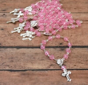 MINI ROSARY PINK Rosario BAPTISM FAVORS RECUERDOS De Bautizo COMUNION 50 PCS - Picture 1 of 5