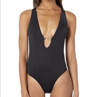 BCBG Womens Vintage Attitude Ring Plunge One-Piece