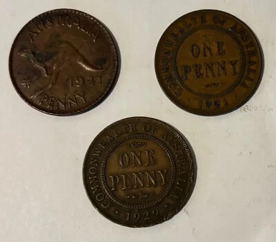 1921, 1929, & 1941 Australia  Penny Coin Collection 3 coins Lot 403 - Image 1 of 2