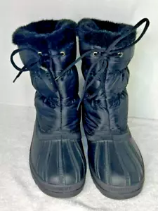 Women's White Stag Powder 5 Mid Calf w/front Tie Fur Lined Black Boots Size 10 - Picture 1 of 16