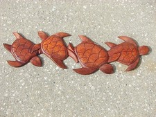 Sea Turtle & Friends Natural Teak Wood Hanging Wall Art Plaque Patio Home Decor