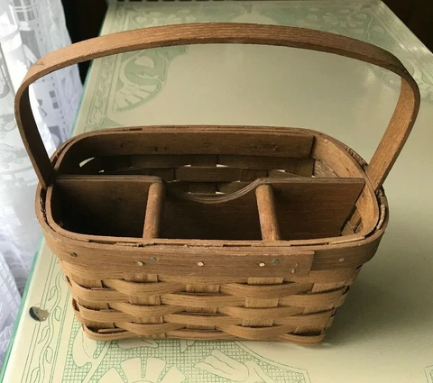 Basketville Basket/ Picnic Utensil Holder Oak Woven Putney Vermont Signed Cover