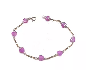 Brandneu 14k Gold Rosa Herz Perle Armband oder Fußkettchen - Bild 1 von 3