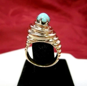 ZVI MASSIVER 14K GELBGOLD GERIPPTER TÜRKIS SCHWERER RING 11,9 GRAMM GRÖSSE 7,5 - Bild 1 von 11