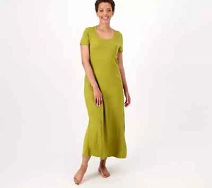 Cuddl Duds Flexwear Short-Sleeve Maxi Dress Deep Moss Green Sz XL Petite QVC - Picture 1 of 2