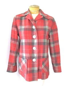Vtg 50s Rockabilly Vagabond by Chippewa Red Gray Plaid 49er Jacket Shacket S/M - Picture 1 of 12