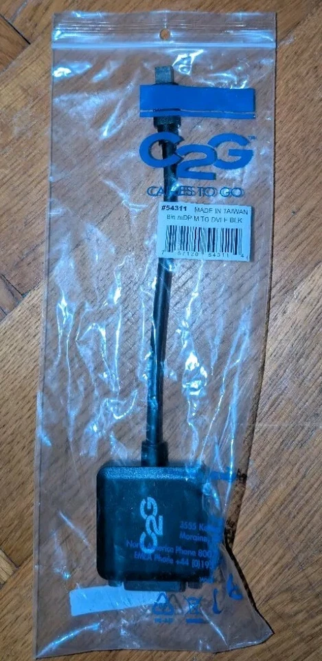 C2G 20 cm Mini Display Port Stecker auf Single Link DVI-D Buchse Adapter Neu - Bild 1 von 1