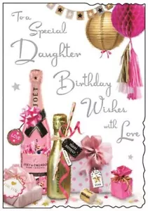 Jonny Javelin Daughter Birthday Card - Pink Gold Champagne Glitter Foil 9x6.25 - Picture 1 of 2
