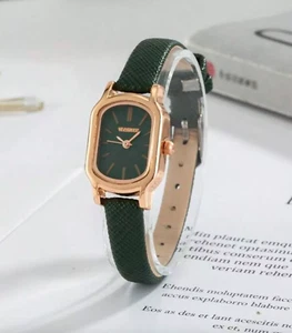 Women Green Geometric Embossed PU Polyurethane Strap Fashionable Square Dial - Picture 1 of 3