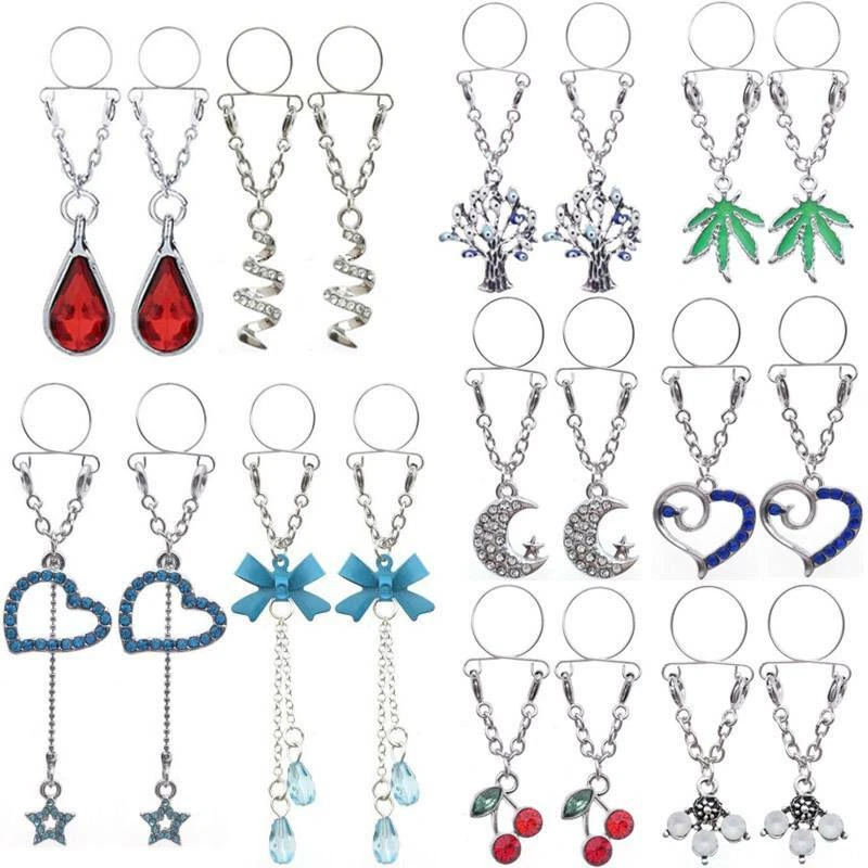 2X Sexy Colgante Cilp en Ajustable Falso Pezón Anillos No Piercing Joyería Corporal Foto 1 de 4