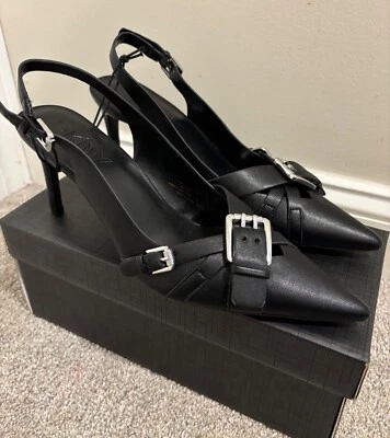 New DKNY by Donna Karan Modeste Leather Buckled Straps Slingback Pumps Heels 9.5 - Image 1 of 4