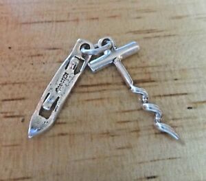 Sterling Silver 3D 25x12mm movable Bottle Opener and Corkscrew Wine Charm