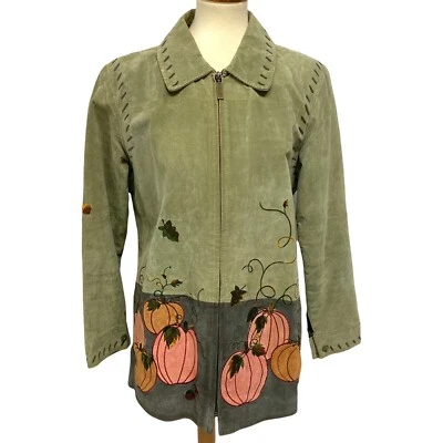 Blazer de calabaza verde con cremallera de cuero manga larga Quacker Factory para mujer talla M Foto 1 de 4