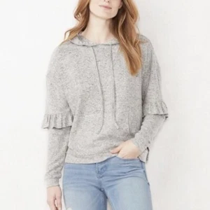 NEW LC Lauren Conrad | Grey Weekend Ruffle-Trim Hood Sweatshirt *NWT* Size: S - Picture 1 of 12