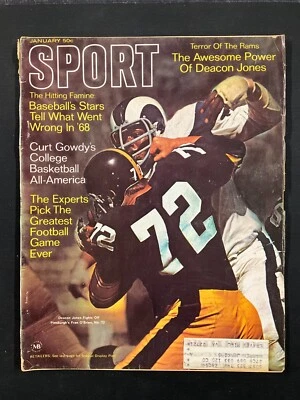 Revista deportiva - edición de enero de 1969 con cubierta de Deacon Jones HOF Los Angeles Rams Foto 1 de 3