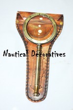 Antique Magnifier Brass Magnifying Glass~Vintage Nautical Table decor with case
