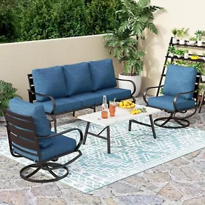 4Pcs Patio Conversation Set Outdoor Metal Furniture Set Swivel Chairs with Table - Picture 1 of 7