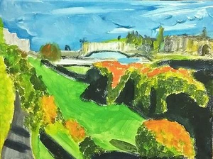 EDINBURGH PRINCES ST GARDENS ACRYLIC CANVAS NIGEL WATERS ORIGINAL SIGNED ARTWORK - Picture 1 of 1