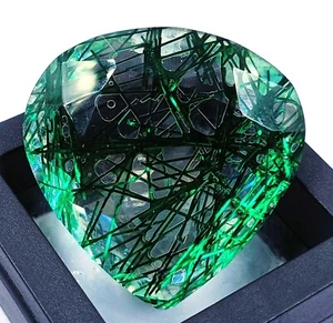 TRANSPARENT GREEN RUTILATED QUARTZ 160 CT LAB CREATED PEAR CUT GEMSTONE N8 - Picture 1 of 7