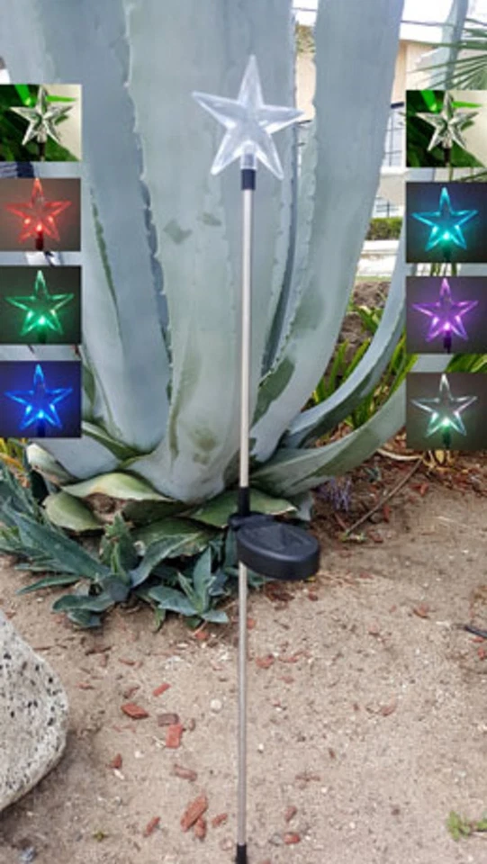 Set of 2 Garden Decoration 5 Point Star Solar Stick Color Change Light