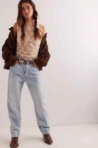 We The Free People Zane Mid Rise Straight Denim Jeans 25 Blue Loose Relaxed New - Picture 1 of 15